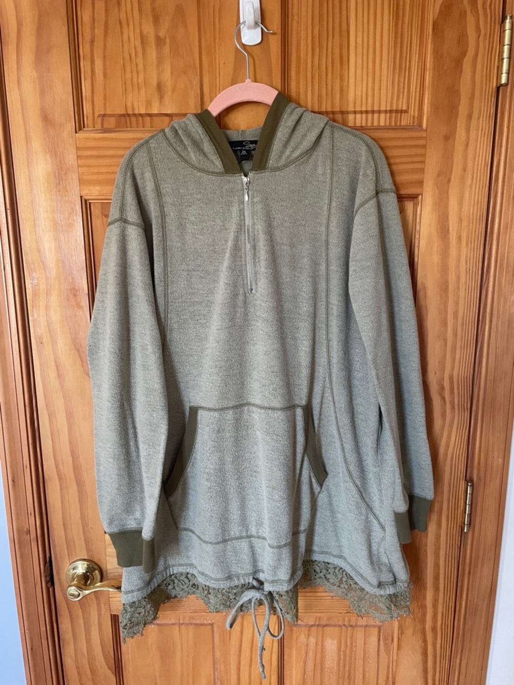 Suzanne Betro Olive Green Hooded Pullover Sweater, 2X
